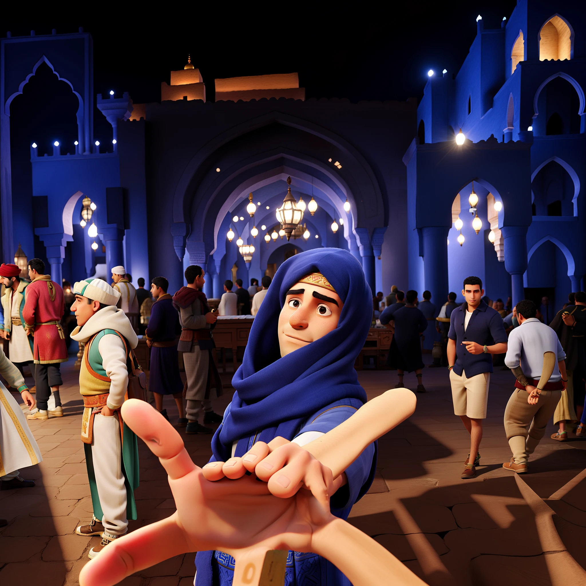 Man with Moroccan beams in a Moroccan palace