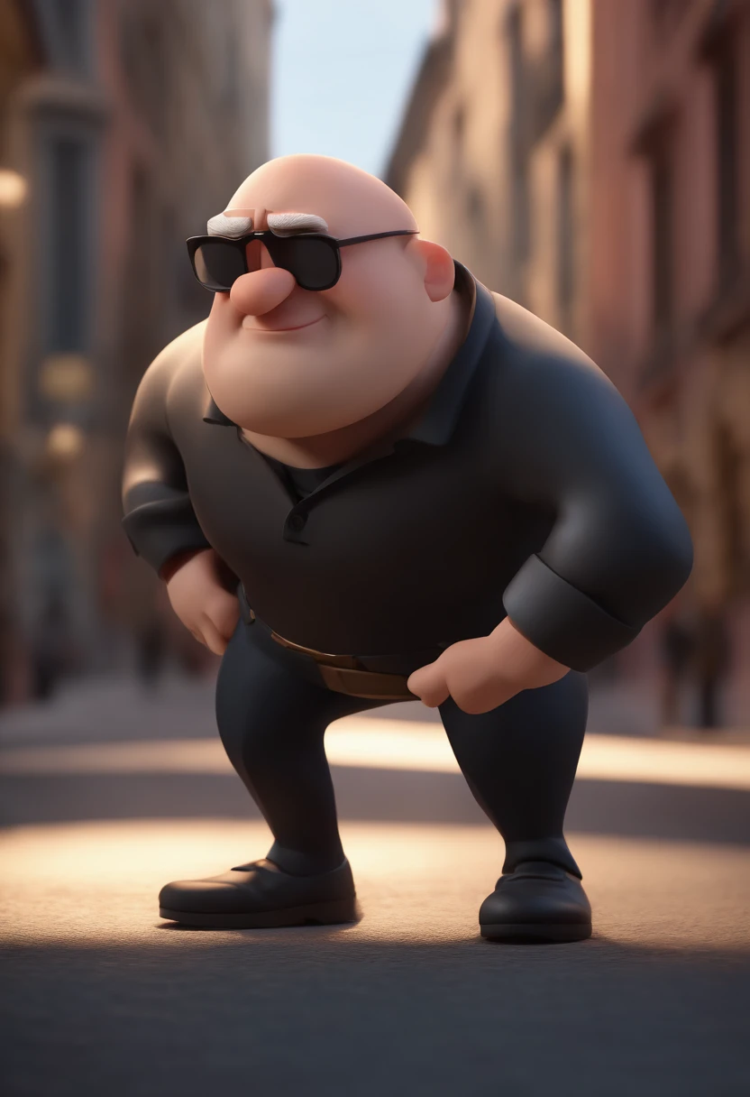 Cartoon character of a man with a shaved head and a big closed beard, with black glasses and black shirt, animation character, Caractere estilizado, animation style rendering, 3D estilizado, Arnold Maya render, 3 d render stylized, toon render keyshot, Personagem 3D, Personagem 3D, 3d rendering stylized, 3 d character render, personagem de desenho animado, Personagem de close up, Pose de personagem,  (Estilo Pixar) (master part:1.2) (Bokeh) (best quality) (pele detalhada) (textura detalhada) (8k) (argila) (Cinematic lighting) (foco nítido)