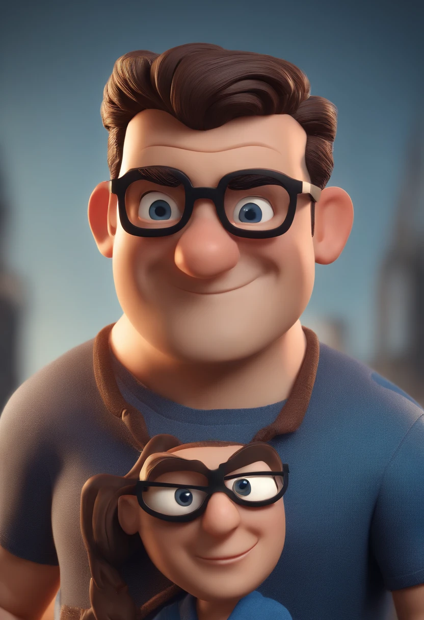 Cartoon character of a man with black glasses and a blue shirt, animation character, Caractere estilizado, animation style rendering, 3D estilizado, Arnold Maya render, 3 d render stylized, toon render keyshot, Personagem 3D, Personagem 3D, 3d rendering stylized, 3 d character render, personagem de desenho animado, Personagem de close up, Pose de personagem, (Estilo Pixar) (master part:1.2) (Bokeh) (best quality) (pele detalhada) (textura detalhada) (8k) (argila) (Cinematic lighting) (foco nítido