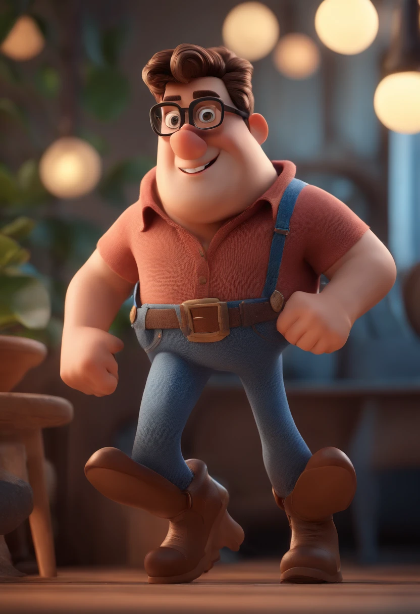 Cartoon character of a man with black glasses and a blue shirt, animation character, Caractere estilizado, animation style rendering, 3D estilizado, Arnold Maya render, 3 d render stylized, toon render keyshot, Personagem 3D, Personagem 3D, 3d rendering stylized, 3 d character render, personagem de desenho animado, Personagem de close up, Pose de personagem,  (Estilo Pixar) (master part:1.2) (Bokeh) (best quality) (pele detalhada) (textura detalhada) (8k) (argila) (Cinematic lighting) (foco nítido