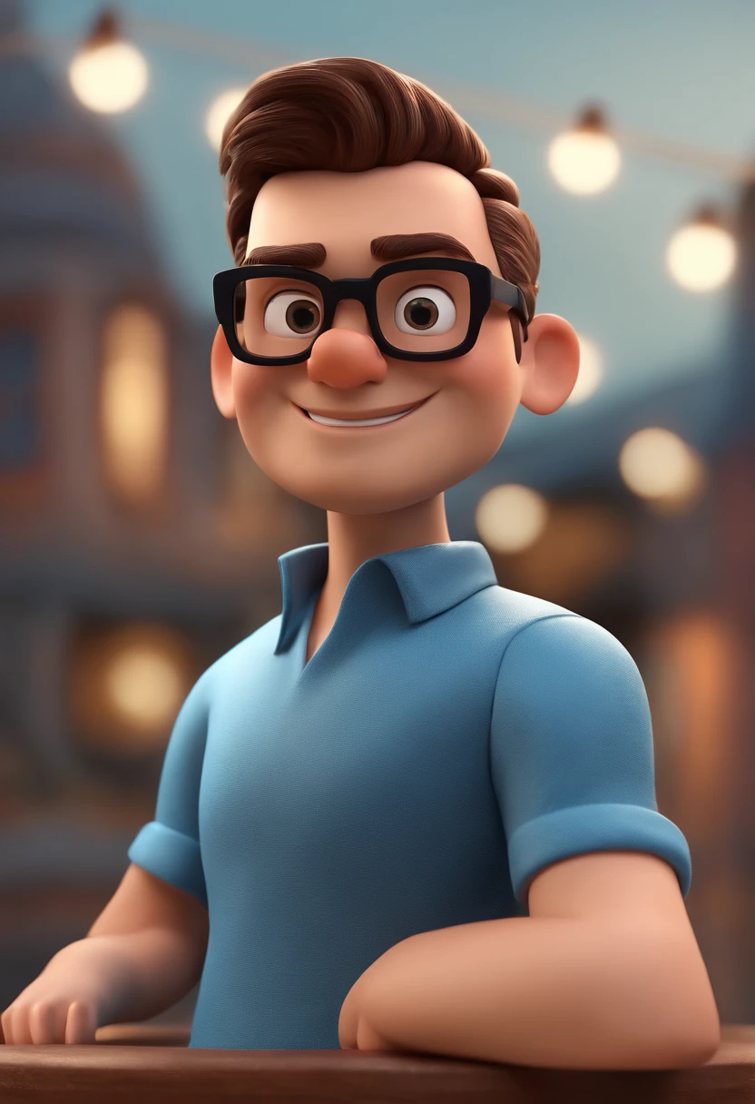 Cartoon character of a man with black glasses and a blue shirt, animation character, Caractere estilizado, animation style rendering, 3D estilizado, Arnold Maya render, 3 d render stylized, toon render keyshot, Personagem 3D, Personagem 3D, 3d rendering stylized, 3 d character render, personagem de desenho animado, Personagem de close up, Pose de personagem,  (Estilo Pixar) (master part:1.2) (Bokeh) (best quality) (pele detalhada) (textura detalhada) (8k) (argila) (Cinematic lighting) (foco nítido