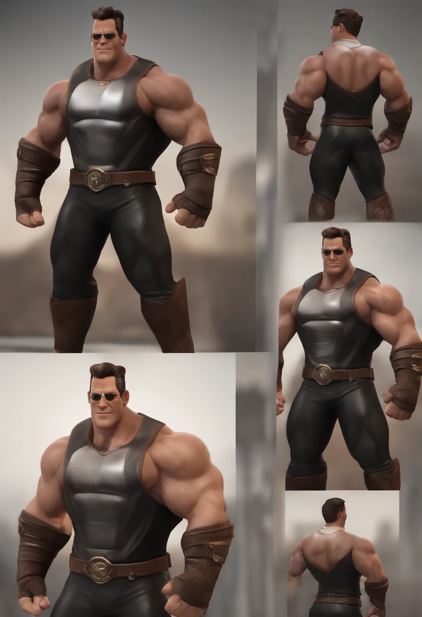 Personagem de desenho animado de um homem forte musculoso cabelo grisalho curto olhos castanhos usando uma camiseta cavada preta, um personagem animado, Caractere estilizado, animation style rendering, 3D estilizado, Arnold Maya render, 3 d render stylized, toon render keyshot, Personagem 3D, Personagem 3D, 3d rendering stylized, 3 d character render, personagem de desenho animado, Personagem de close up, Pose de personagem, (Estilo Pixar) (master part:1.2) (Bokeh) (best quality) (pele detalhada) (textura detalhada) (8k) (argila) (Cinematic lighting) (foco nítido,Senta e vaza a parte superior do corpo