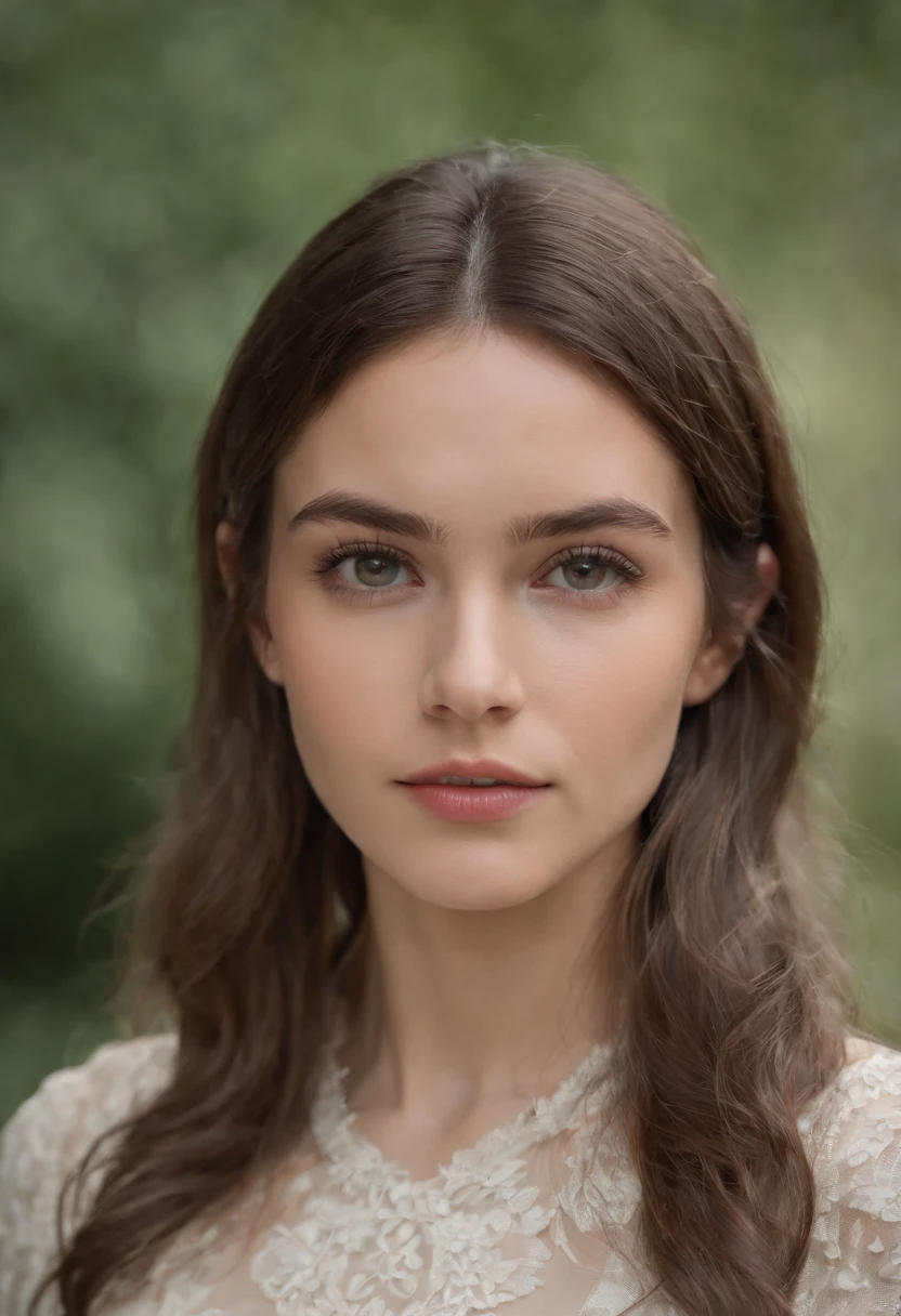 Obra maestra, realista, ojos detallados, Mirando al espectador, natural  lighting, Profundidad de campo, movie grain, 24-year-old girl, Cabello moreno largo y ondulado, ojos grises, Camisa formal, Parte superior del cuerpo, retrato, primer plano, Front view, exterior,  Sharp focus Fujifilm XT3, 8k uhd, dslr,