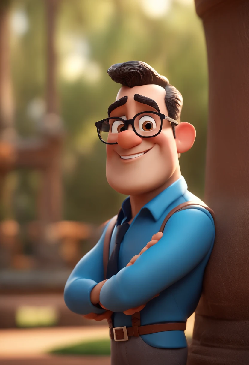 Cartoon character of a man with black glasses and a blue shirt, animation character, Caractere estilizado, animation style rendering, 3D estilizado, Arnold Maya render, 3 d render stylized, toon render keyshot, Personagem 3D, Personagem 3D, 3d rendering stylized, 3 d character render, personagem de desenho animado, Personagem de close up, Pose de personagem, (Estilo Pixar) (master part:1.2) (Bokeh) (best quality) (pele detalhada) (textura detalhada) (8k) (argila) (Cinematic lighting) (foco nítido