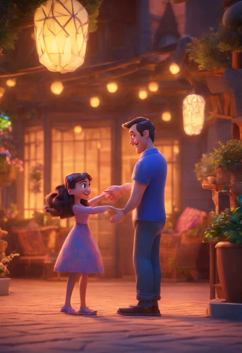 Estilo Pixar: Adult Man Is Playing With A Girl 3D Poster,Disney