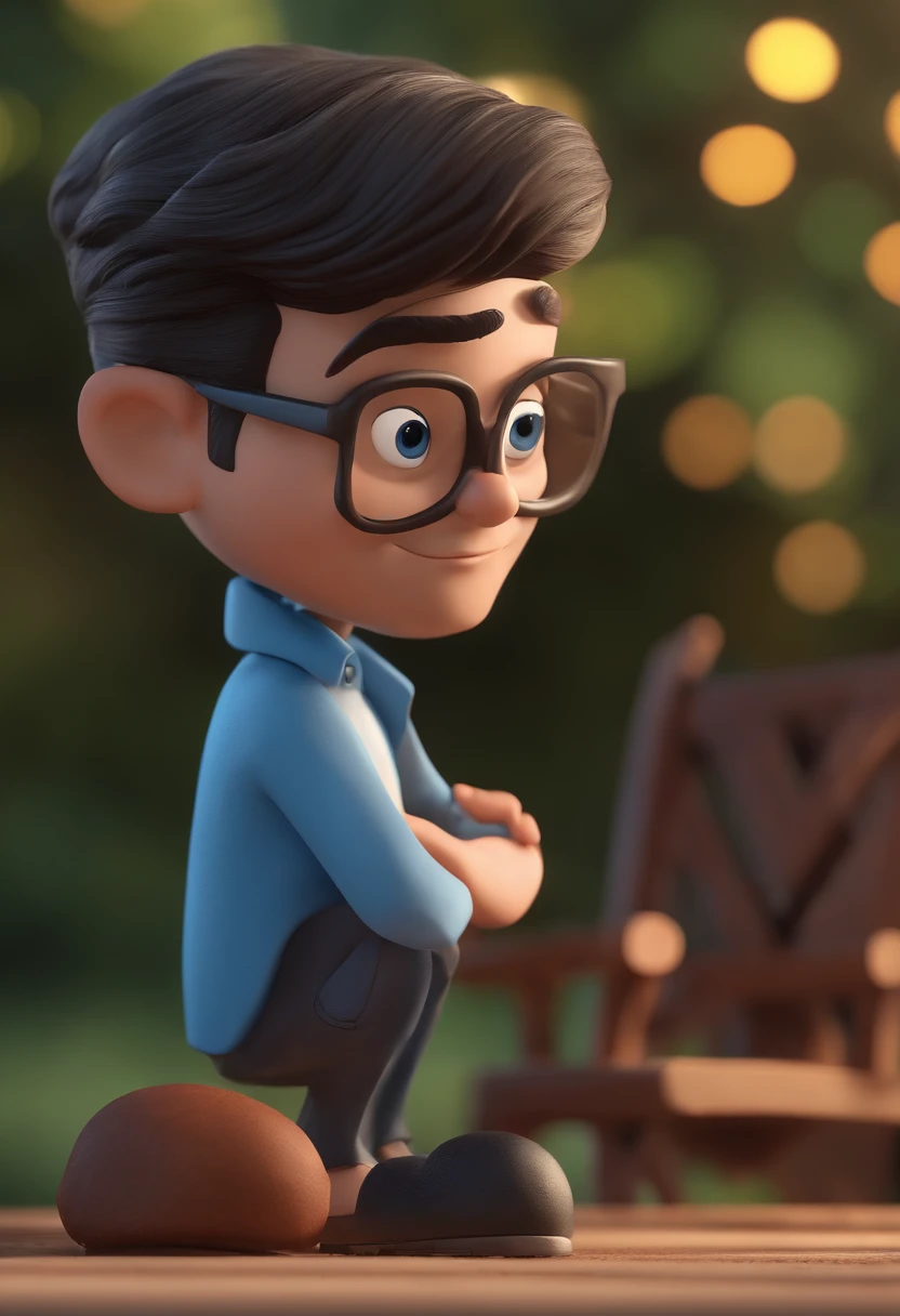 Cartoon character of a man with black glasses and a blue shirt, animation character, Caractere estilizado, animation style rendering, 3D estilizado, Arnold Maya render, 3 d render stylized, toon render keyshot, Personagem 3D, Personagem 3D, 3d rendering stylized, 3 d character render, personagem de desenho animado, Personagem de close up, Pose de personagem,  (Estilo Pixar) (master part:1.2) (Bokeh) (best quality) (pele detalhada) (textura detalhada) (8k) (argila) (Cinematic lighting) (foco nítido