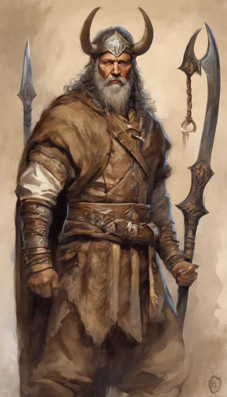 male in a brown outfit with a horned head and a sword, Personagem altamente detalhado, guerreiro viking, epic viking king, sentado em um cavalo, Old Norse epic hero, musculoso cabelo longo com tatuagem Filipino God of War, estilo modelshoot, (papel de parede CG 8k extremamente detalhado), Foto corporal da obra mais bonita do mundo, armadura medieval, retrato corporal, Ninrode, the first king of Babylon, hunterxhunter, barbarous, Macho, majestic professional oil painting by Ed Blinkey, Atey Ghailan, ghibli studio, Directed by: Jeremy Mann, Greg Manxadinho, Antonio Moro, Trend at Artstation, trend at CGSociety, intrincado, High detail, foco nítido, Dramatic and Photorealistic Painting Art by Midjourney and Greg Rutkowski