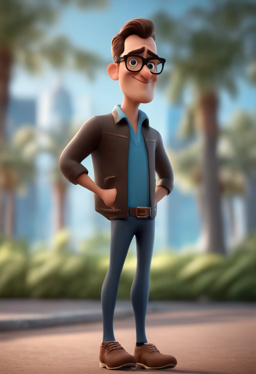 Cartoon character of a man with black glasses and a blue shirt, animation character, Caractere estilizado, animation style rendering, 3D estilizado, Arnold Maya render, 3 d render stylized, toon render keyshot, Personagem 3D, Personagem 3D, 3d rendering stylized, 3 d character render, personagem de desenho animado, Personagem de close up, Pose de personagem,  (Estilo Pixar) (master part:1.2) (Bokeh) (best quality) (pele detalhada) (textura detalhada) (8k) (argila) (Cinematic lighting) (foco nítido