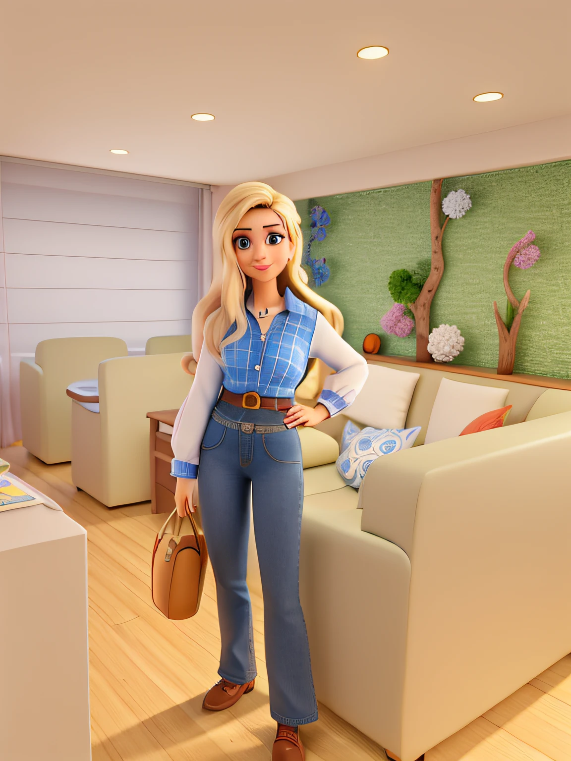 Uma mulher, branca, loira,estilo disney pixar, alta qualidade, melhor qualidade