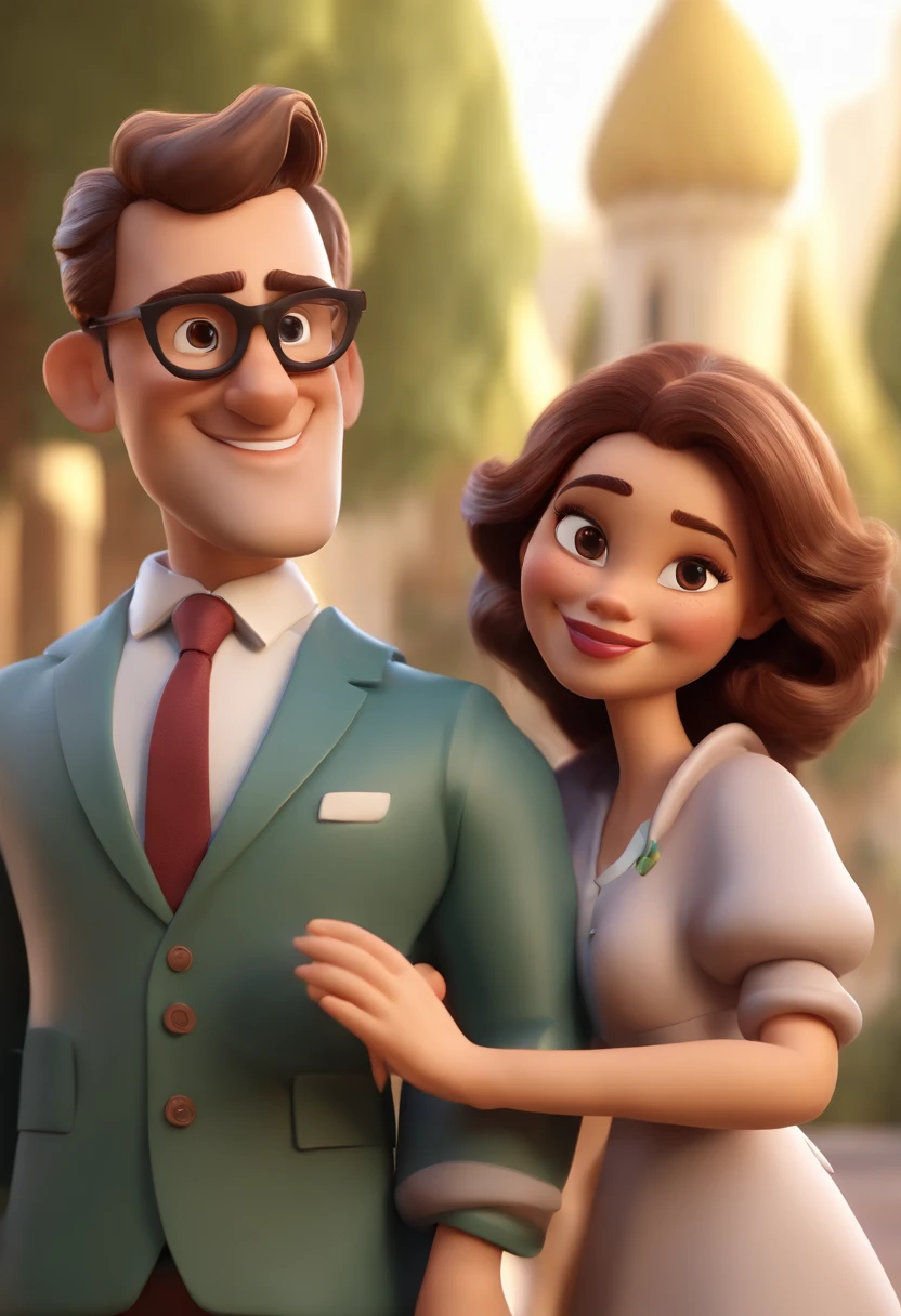 Cartoon characters of a man and a woman who are posing for a photo, Adorable and happy couple, casal sorridente, Imagem interna, Imagem de perfil, Retrato de casal, Caractere estilizado, animation style rendering, 3D estilizado, Arnold Maya render, 3 d render stylized, toon render keyshot, Personagem 3D, Personagem 3D, 3d rendering stylized, 3 d character render, personagem de desenho animado, Personagem de close up, Pose de personagem, (Estilo Pixar) (master part:1.2) (Bokeh) (melhor qualidade) (pele detalhada) (textura detalhada) (8k) (argila) (Cinematic lighting)