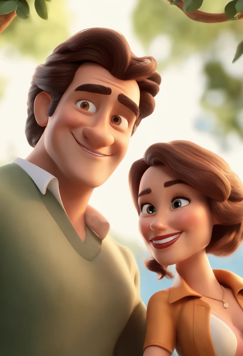 Cartoon characters of a man and a woman who are posing for a photo, Adorable and happy couple, casal sorridente, Imagem interna, Imagem de perfil, Retrato de casal, Caractere estilizado, animation style rendering, 3D estilizado, Arnold Maya render, 3 d render stylized, toon render keyshot, Personagem 3D, Personagem 3D, 3d rendering stylized, 3 d character render, personagem de desenho animado, Personagem de close up, Pose de personagem, (Estilo Pixar) (master part:1.2) (Bokeh) (melhor qualidade) (pele detalhada) (textura detalhada) (8k) (argila) (Cinematic lighting)