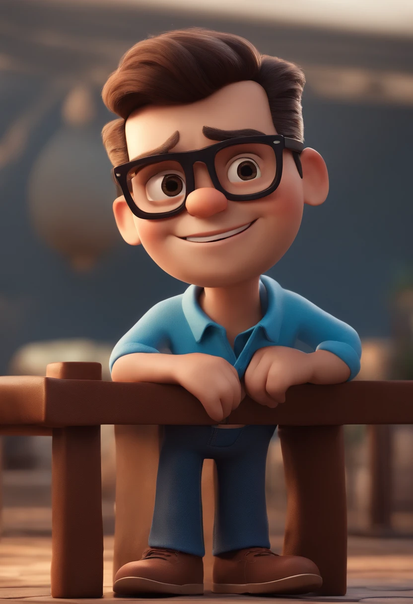 Cartoon character of a man with black glasses and a blue shirt, animation character, Caractere estilizado, animation style rendering, 3D estilizado, Arnold Maya render, 3 d render stylized, toon render keyshot, Personagem 3D, Personagem 3D, 3d rendering stylized, 3 d character render, personagem de desenho animado, Personagem de close up, Pose de personagem, (Estilo Pixar) (master part:1.2) (Bokeh) (best quality) (pele detalhada) (textura detalhada) (8k) (argila) (Cinematic lighting) (foco nítido