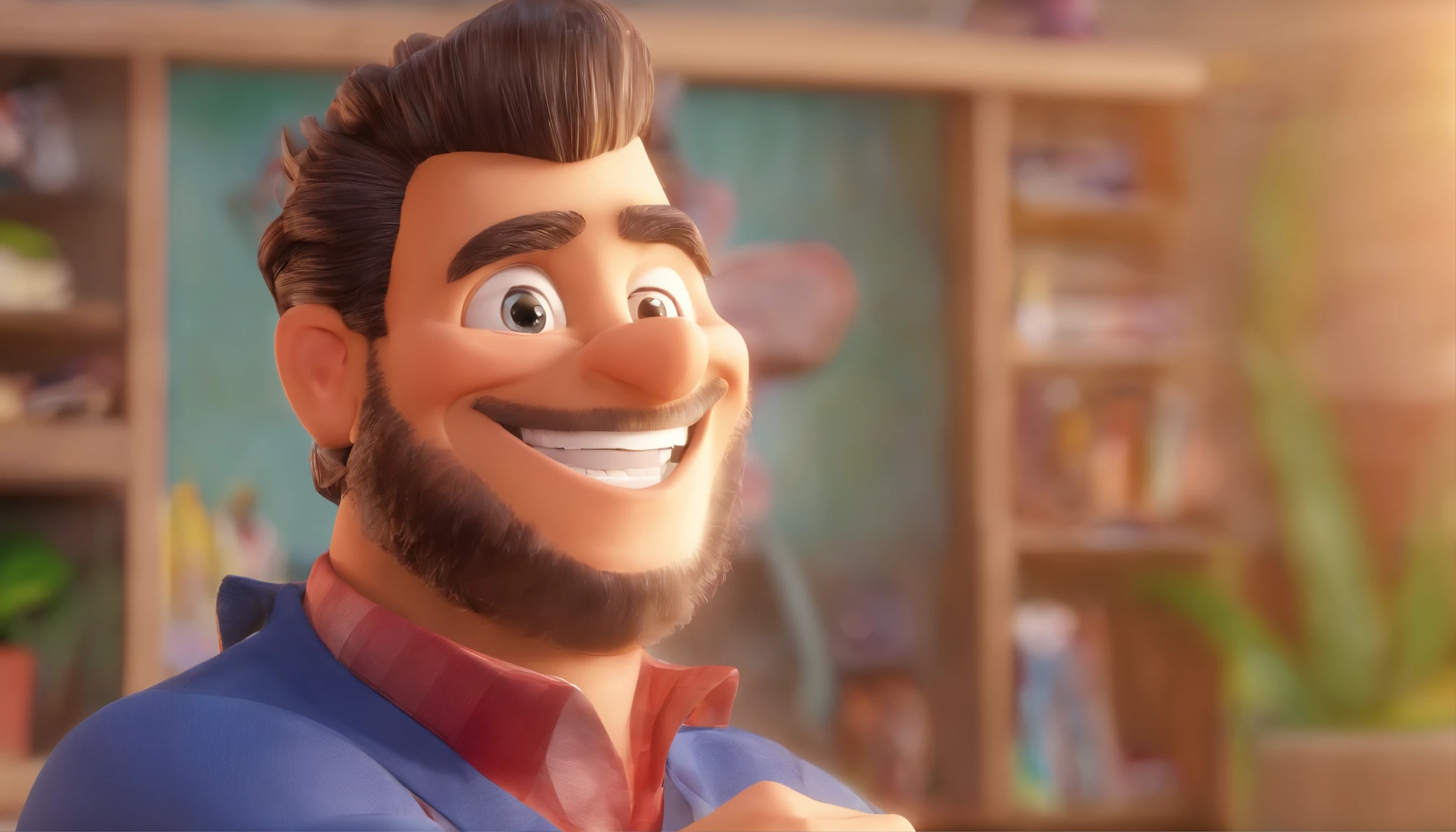 Smiling Man Illustration, sorriso insano, Homem de pele marrom com um sorriso gigante, happily smiling at the camera, sorriso atrevido, he's smiling, sorriso muito grande, Macho sorridente, foto de perfil headshot, rindo sorriso enorme, desenhando no estilo de Arte 3D, c4d, fundo de cor branco puro, estilo disney, estilo pixar render ilustracao Super Detalhe, 8k
