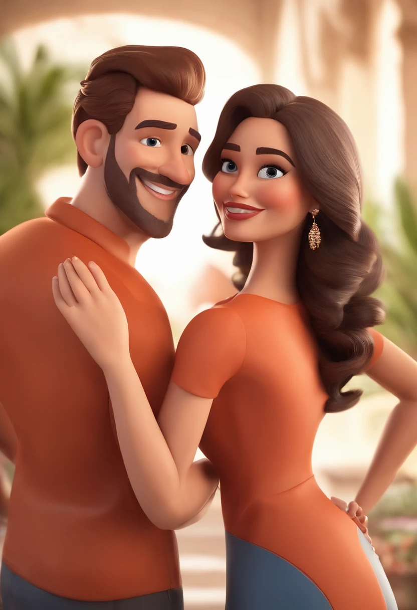 Cartoon characters of a man and a woman who are posing for a photo, Adorable and happy couple, casal sorridente,   Imagem interna, Imagem de perfil, Retrato de casal, Caractere estilizado, animation style rendering, 3D estilizado, Arnold Maya render, 3 d render stylized, toon render keyshot, Personagem 3D, Personagem 3D, 3d rendering stylized, 3 d character render, personagem de desenho animado, Personagem de close up, Pose de personagem, (Estilo Pixar) (master part:1.2) (Bokeh) (melhor qualidade) (pele detalhada) (textura detalhada) (8k) (argila) (Cinematic lighting)