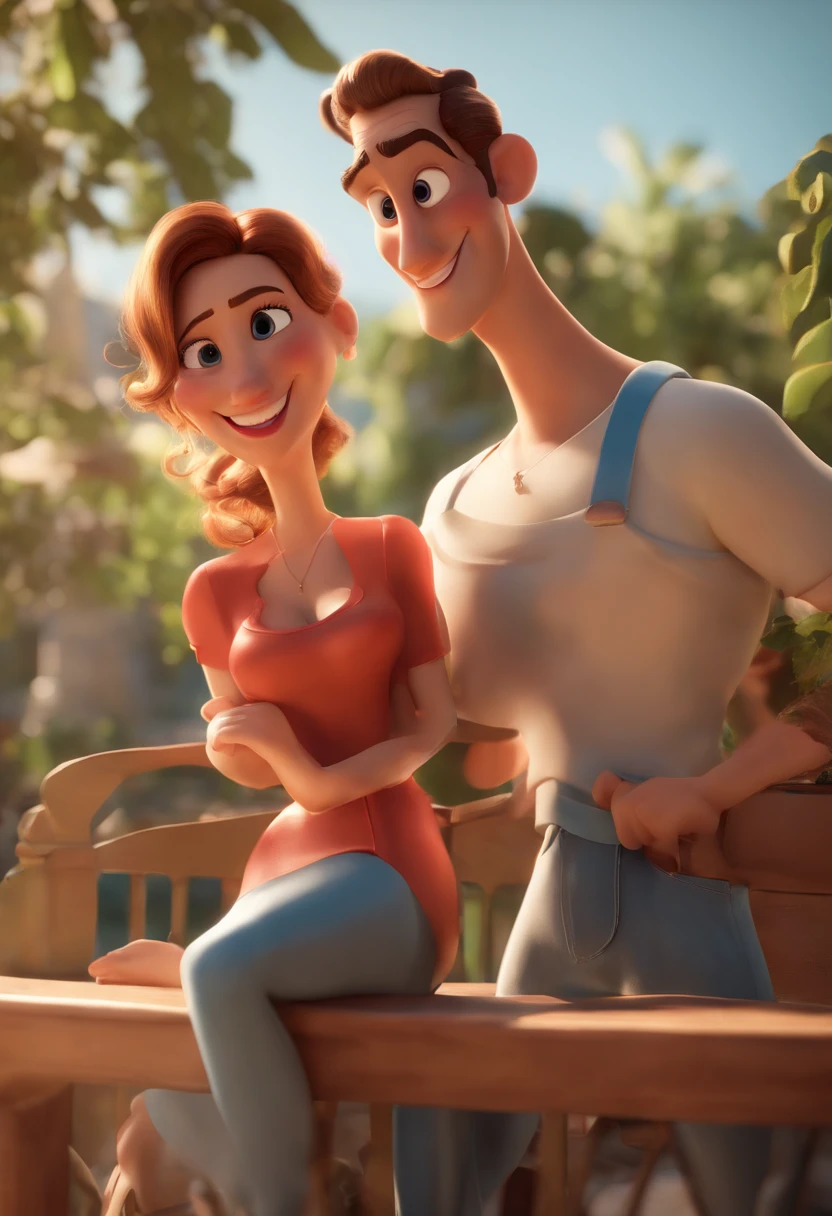 Cartoon characters of a man and a woman who are posing for a photo, Adorable and happy couple, casal sorridente, Imagem interna, Imagem de perfil, Retrato de casal, Caractere estilizado, animation style rendering, 3D estilizado, Arnold Maya render, 3 d render stylized, toon render keyshot, Personagem 3D, Personagem 3D, 3d rendering stylized, 3 d character render, personagem de desenho animado, Personagem de close up, Pose de personagem, (Estilo Pixar) (master part:1.2) (Bokeh) (melhor qualidade) (pele detalhada) (textura detalhada) (8k) (argila) (Cinematic lighting)