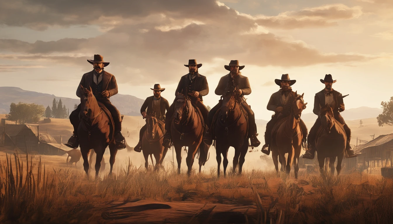 Red dead redemption 2 style,1899 year,Some outlaws riding horses, micah bell gang.