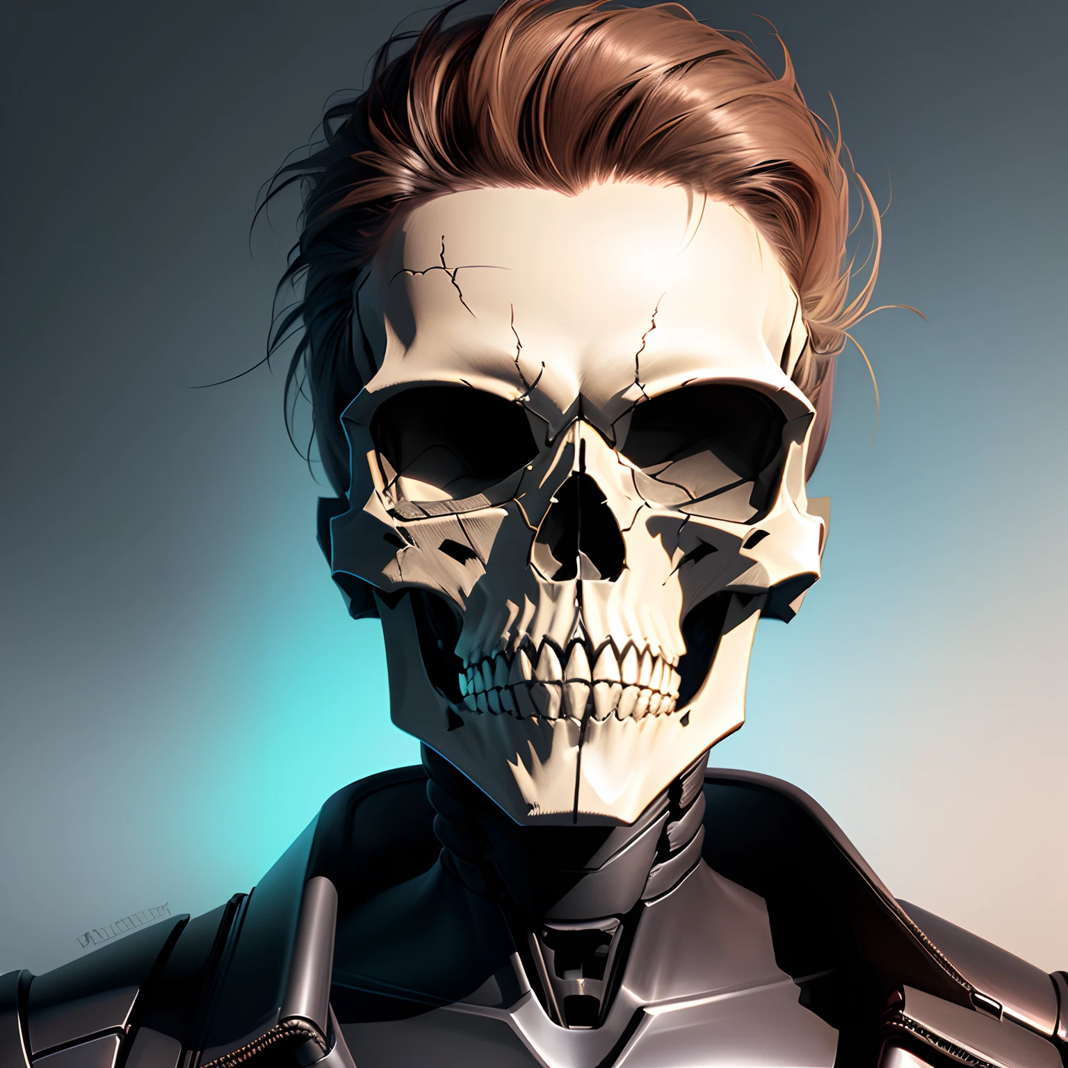 Half-Terminator Skeletal Skull Cartoon Style
