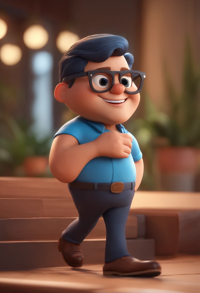 Cartoon character of a man with black glasses and a blue shirt, animation character, Caractere estilizado, animation style rendering, 3D estilizado, Arnold Maya render, 3 d render stylized, toon render keyshot, Personagem 3D, Personagem 3D, 3d rendering stylized, 3 d character render, personagem de desenho animado, Personagem de close up, Pose de personagem, (Estilo Pixar) (master part:1.2) (Bokeh) (best quality) (pele detalhada) (textura detalhada) (8k) (argila) (Cinematic lighting) (foco nítido