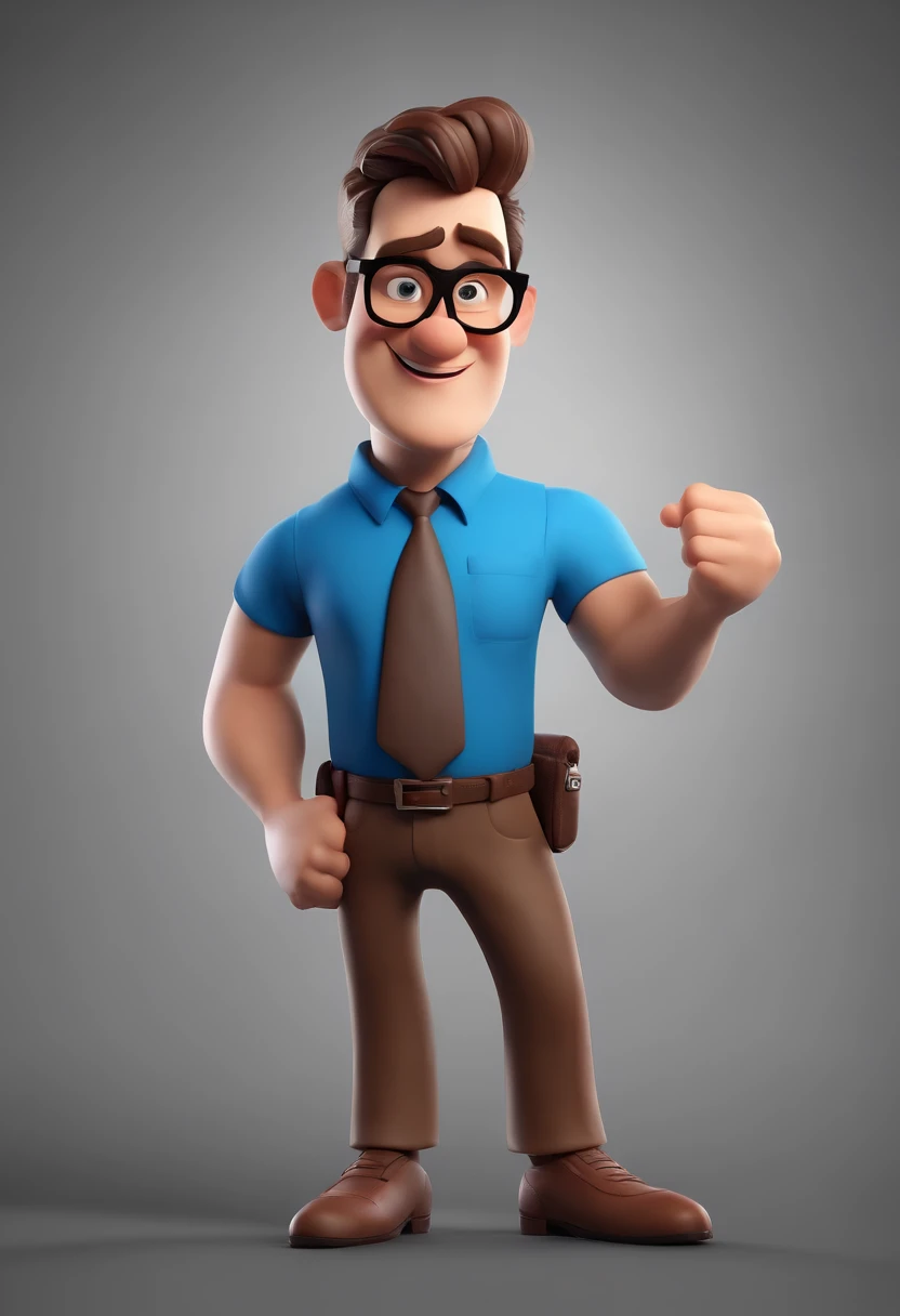 Cartoon character of a man wearing black glasses and a blue shirt, um personagem animado, Caractere estilizado, animation style rendering, 3D estilizado, Arnold Maya render, 3 d render stylized, toon render keyshot, Personagem 3D, Personagem 3D, 3d rendering stylized, 3 d character render, personagem de desenho animado, Personagem de close up, Pose de personagem, (Estilo Pixar) (master part:1.2) (Bokeh) (best quality) (pele detalhada) (textura detalhada) (8k) (argila) (Cinematic lighting) (foco nítido,Senta e vaza a parte superior do corpo