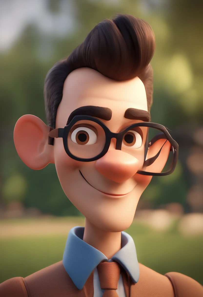 Cartoon character of a man wearing black glasses and a blue shirt, um personagem animado, Caractere estilizado, animation style rendering, 3D estilizado, Arnold Maya render, 3 d render stylized, toon render keyshot, Personagem 3D, Personagem 3D, 3d rendering stylized, 3 d character render, personagem de desenho animado, Personagem de close up, Pose de personagem, (Estilo Pixar) (master part:1.2) (Bokeh) (best quality) (pele detalhada) (textura detalhada) (8k) (argila) (Cinematic lighting) (foco nítido,Senta e vaza a parte superior do corpo