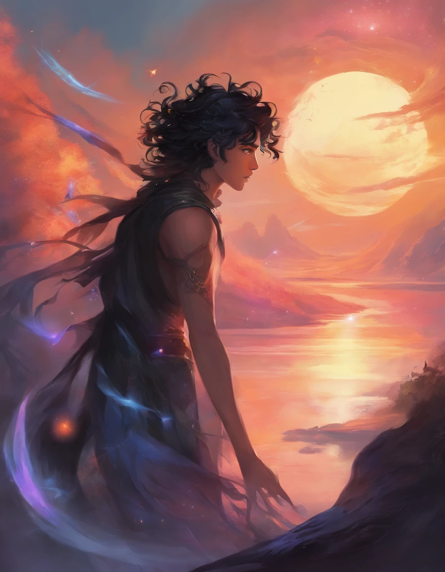 boy black hair color curly mullet eye color black t-shirt black color adult anime