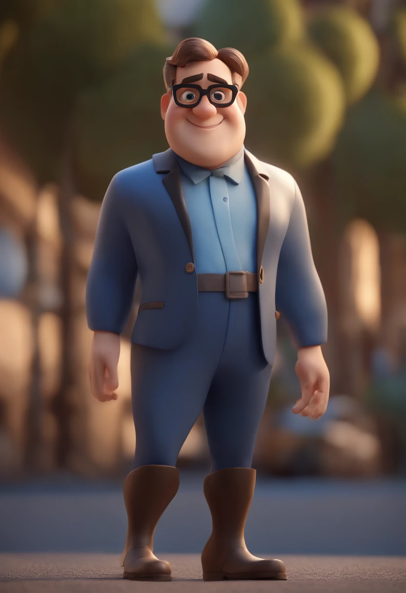Cartoon character of a man wearing black glasses and a blue shirt, um personagem animado, Caractere estilizado, animation style rendering, 3D estilizado, Arnold Maya render, 3 d render stylized, toon render keyshot, Personagem 3D, Personagem 3D, 3d rendering stylized, 3 d character render, personagem de desenho animado, Personagem de close up, Pose de personagem, (Estilo Pixar) (master part:1.2) (Bokeh) (best quality) (pele detalhada) (textura detalhada) (8k) (argila) (Cinematic lighting) (foco nítido，Senta e vaza a parte superior do corpo