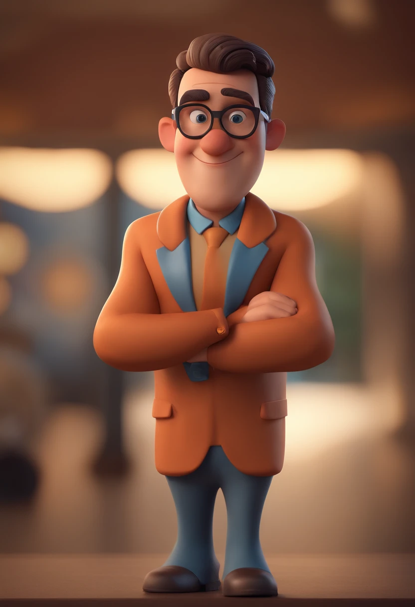 Cartoon character of a man with black glasses and a blue shirt, animation character, Caractere estilizado, animation style rendering, 3D estilizado, Arnold Maya render, 3 d render stylized, toon render keyshot, Personagem 3D, Personagem 3D, 3d rendering stylized, 3 d character render, personagem de desenho animado, Personagem de close up, Pose de personagem, (Estilo Pixar) (master part:1.2) (Bokeh) (best quality) (pele detalhada) (textura detalhada) (8k) (argila) (Cinematic lighting) (foco nítido