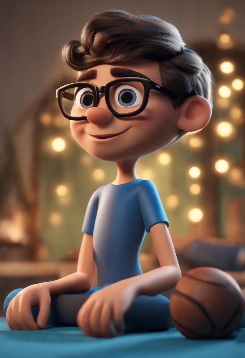Cartoon character of a man wearing black glasses and a blue shirt, um personagem animado, Caractere estilizado, animation style rendering, 3D estilizado, Arnold Maya render, 3 d render stylized, toon render keyshot, Personagem 3D, Personagem 3D, 3d rendering stylized, 3 d character render, personagem de desenho animado, Personagem de close up, Pose de personagem, (Estilo Pixar) (master part:1.2) (Bokeh) (best quality) (pele detalhada) (textura detalhada) (8k) (argila) (Cinematic lighting) (foco nítido,Senta e vaza a parte superior do corpo