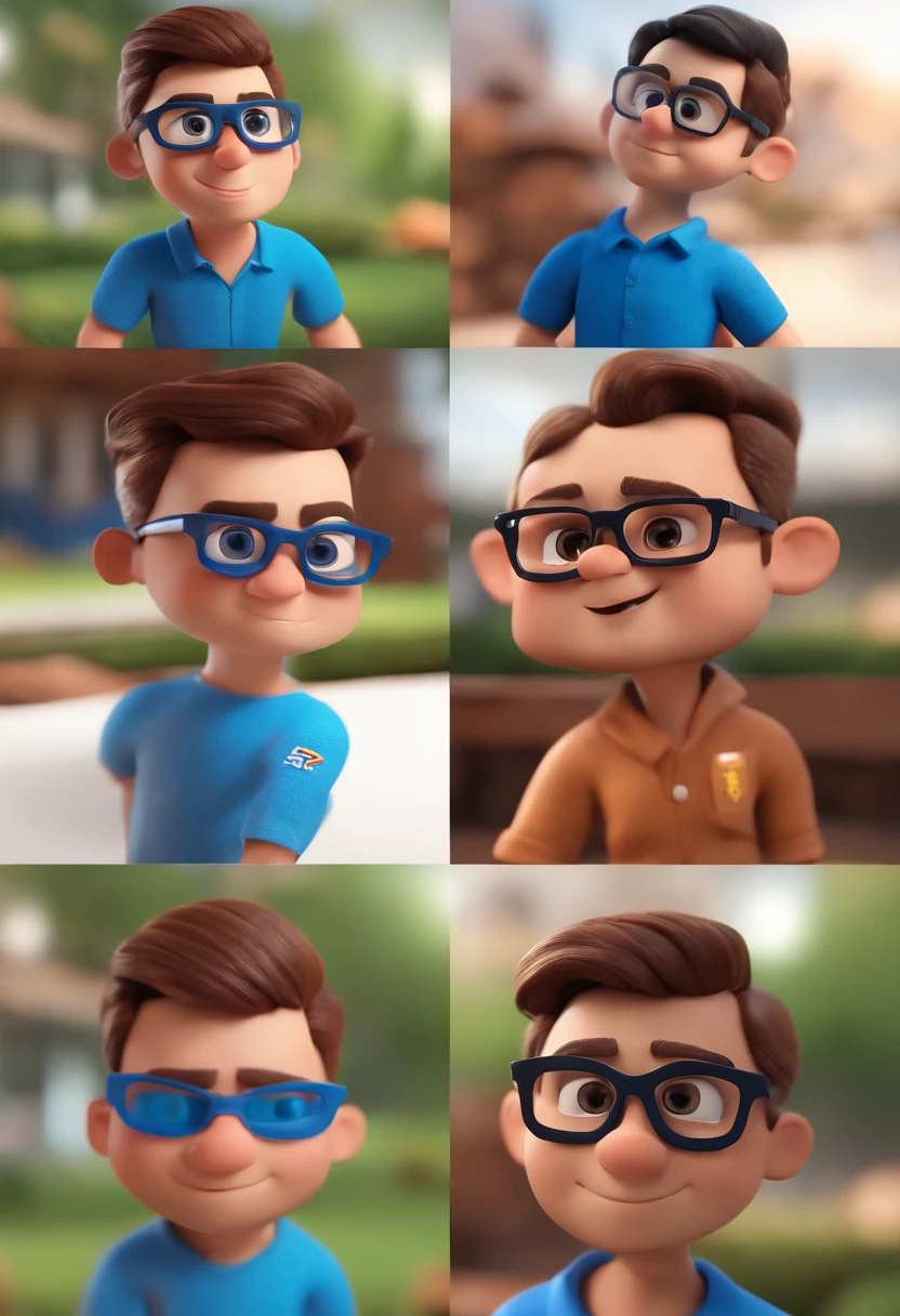 Cartoon character of a man with black glasses and a blue shirt, animation character, Caractere estilizado, animation style rendering, 3D estilizado, Arnold Maya render, 3 d render stylized, toon render keyshot, Personagem 3D, Personagem 3D, 3d rendering stylized, 3 d character render, personagem de desenho animado, Personagem de close up, Pose de personagem, (Estilo Pixar) (master part:1.2) (Bokeh) (best quality) (pele detalhada) (textura detalhada) (8k) (argila) (Cinematic lighting) (foco nítido