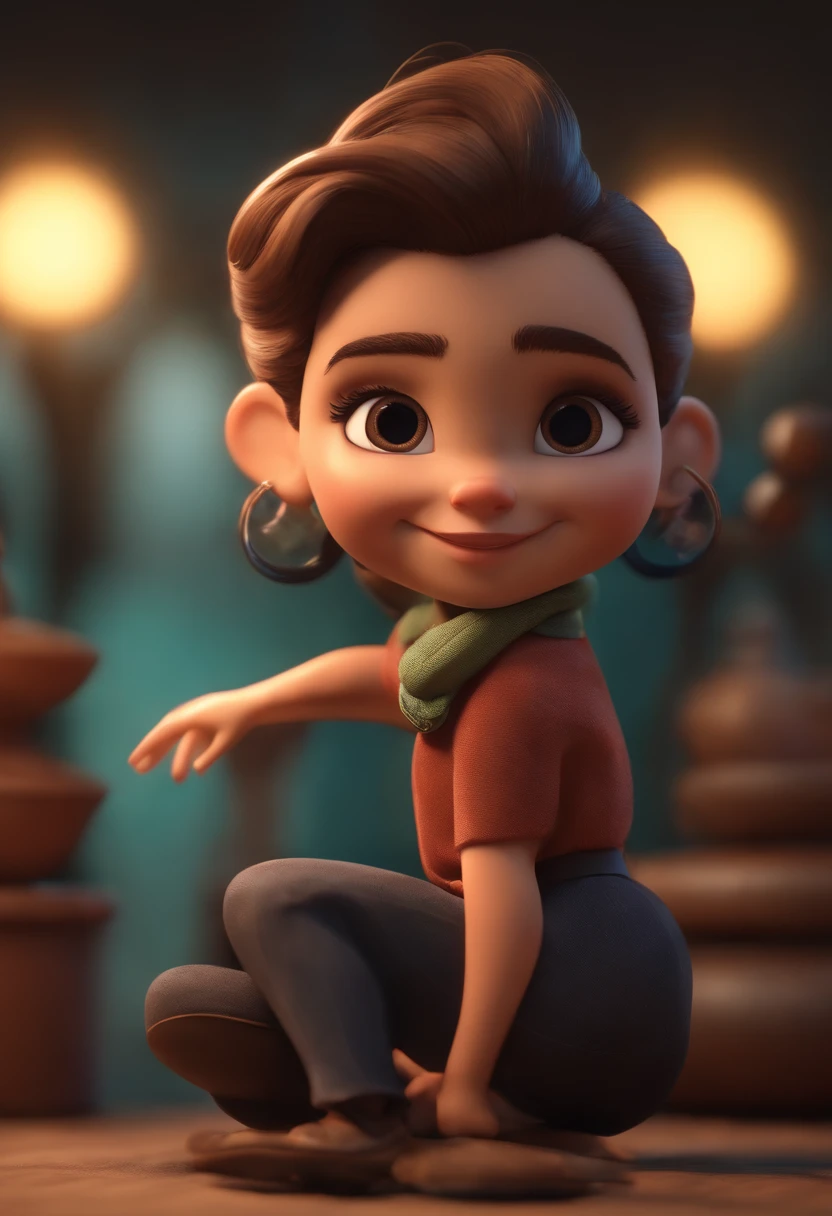 Personagem de desenho animado de uma mulher preta usando e uma camisa preta, um personagem animado, Caractere estilizado, animation style rendering, 3D estilizado, Arnold Maya render, 3 d render stylized, toon render keyshot, Personagem 3D, Personagem 3D, 3d rendering stylized, 3 d character render, personagem de desenho animado, Personagem de close up, Pose de personagem, (Estilo Pixar) (master part:1.2) (Bokeh) (best quality) (pele detalhada) (textura detalhada) (8k) (argila) (Cinematic lighting) (foco nítido,Senta e vaza a parte superior do corpo