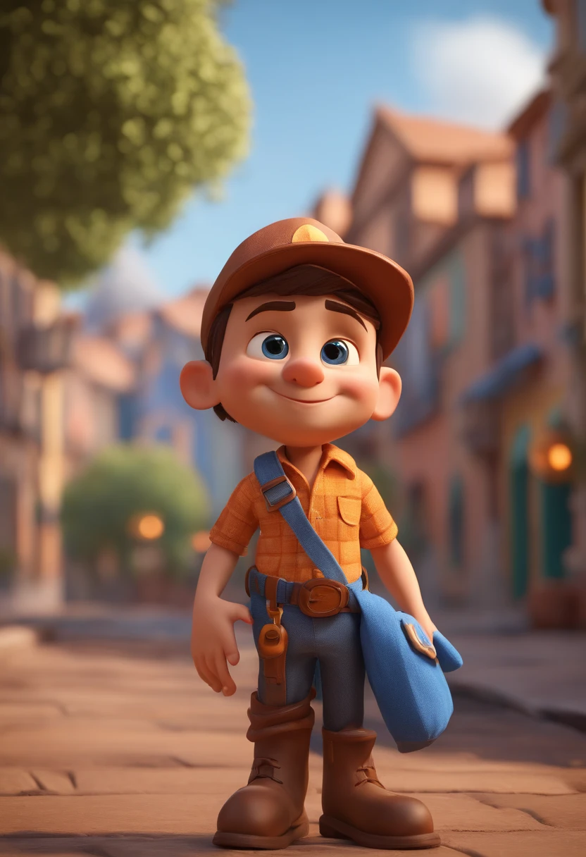 Personagem de desenho animado de um homem com uma camisa azul, um personagem animado, Caractere estilizado, animation style rendering, 3D estilizado, Arnold Maya render, 3 d render stylized, toon render keyshot, Personagem 3D, Personagem 3D, 3d rendering stylized, 3 d character render, personagem de desenho animado, Personagem de close up, Pose de personagem, (Estilo Pixar) (master part:1.2) (Bokeh) (best quality) (pele detalhada) (textura detalhada) (8k) (argila) (Cinematic lighting) (foco nítido