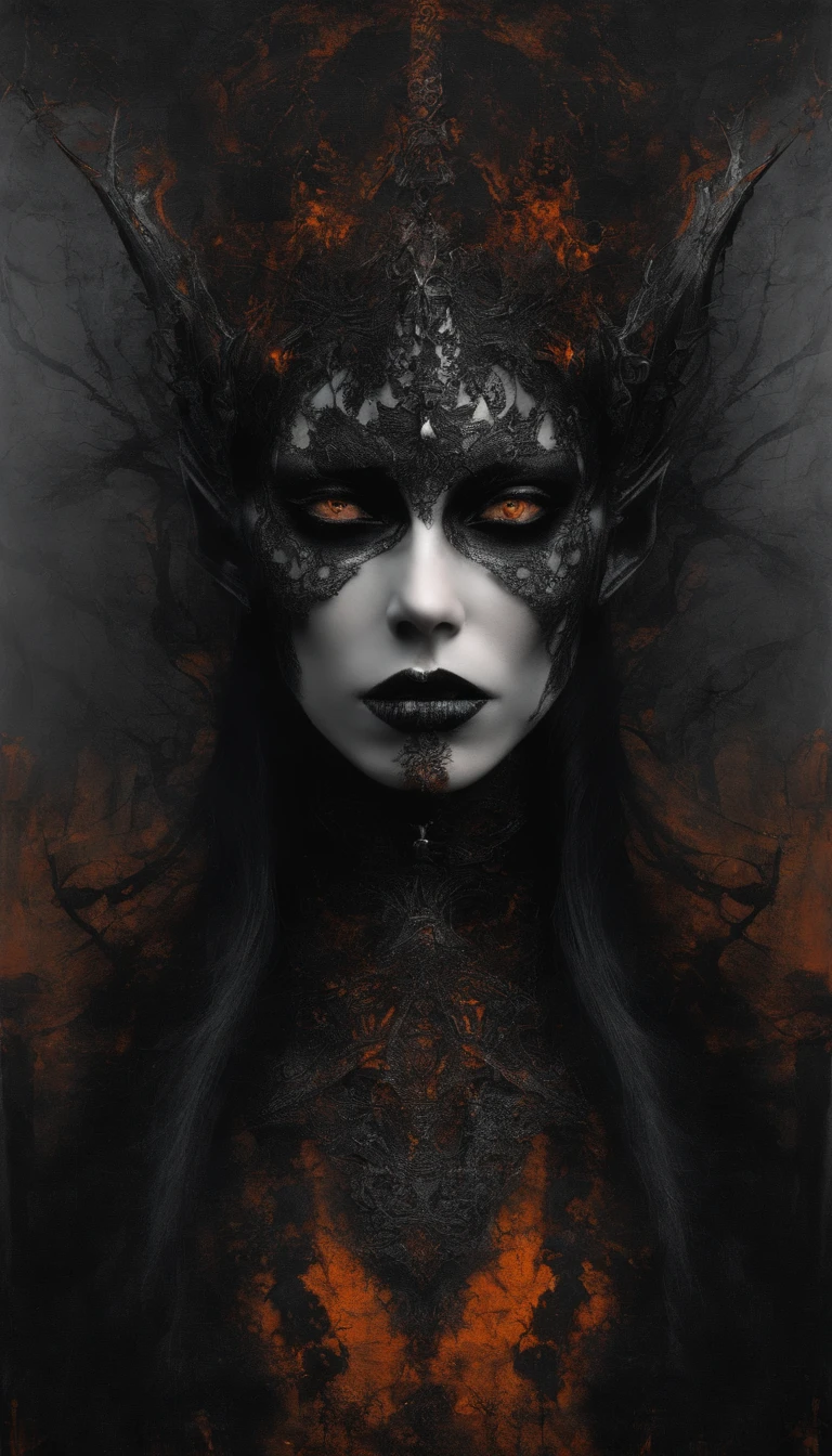 Femme elfe noire, yeux orange flashie