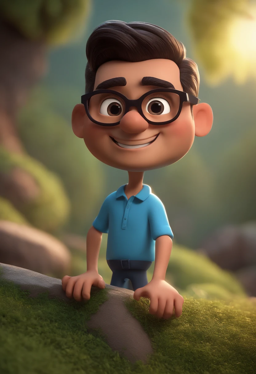 Cartoon character of a man with black glasses and a blue shirt, animation character, Caractere estilizado, animation style rendering, 3D estilizado, Arnold Maya render, 3 d render stylized, toon render keyshot, Personagem 3D, Personagem 3D, 3d rendering stylized, 3 d character render, personagem de desenho animado, Personagem de close up, Pose de personagem, (Estilo Pixar) (master part:1.2) (Bokeh) (best quality) (pele detalhada) (textura detalhada) (8k) (argila) (Cinematic lighting) (foco nítido