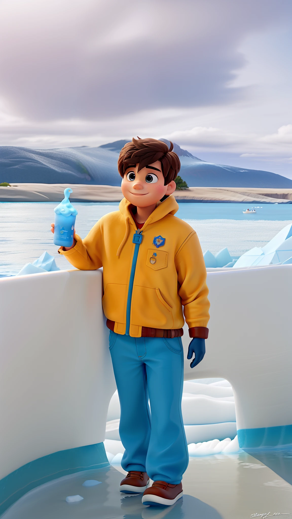 Menino no barco, Iceberg Back, montanha de neve, Disney Pixar alta qualidade Pixar