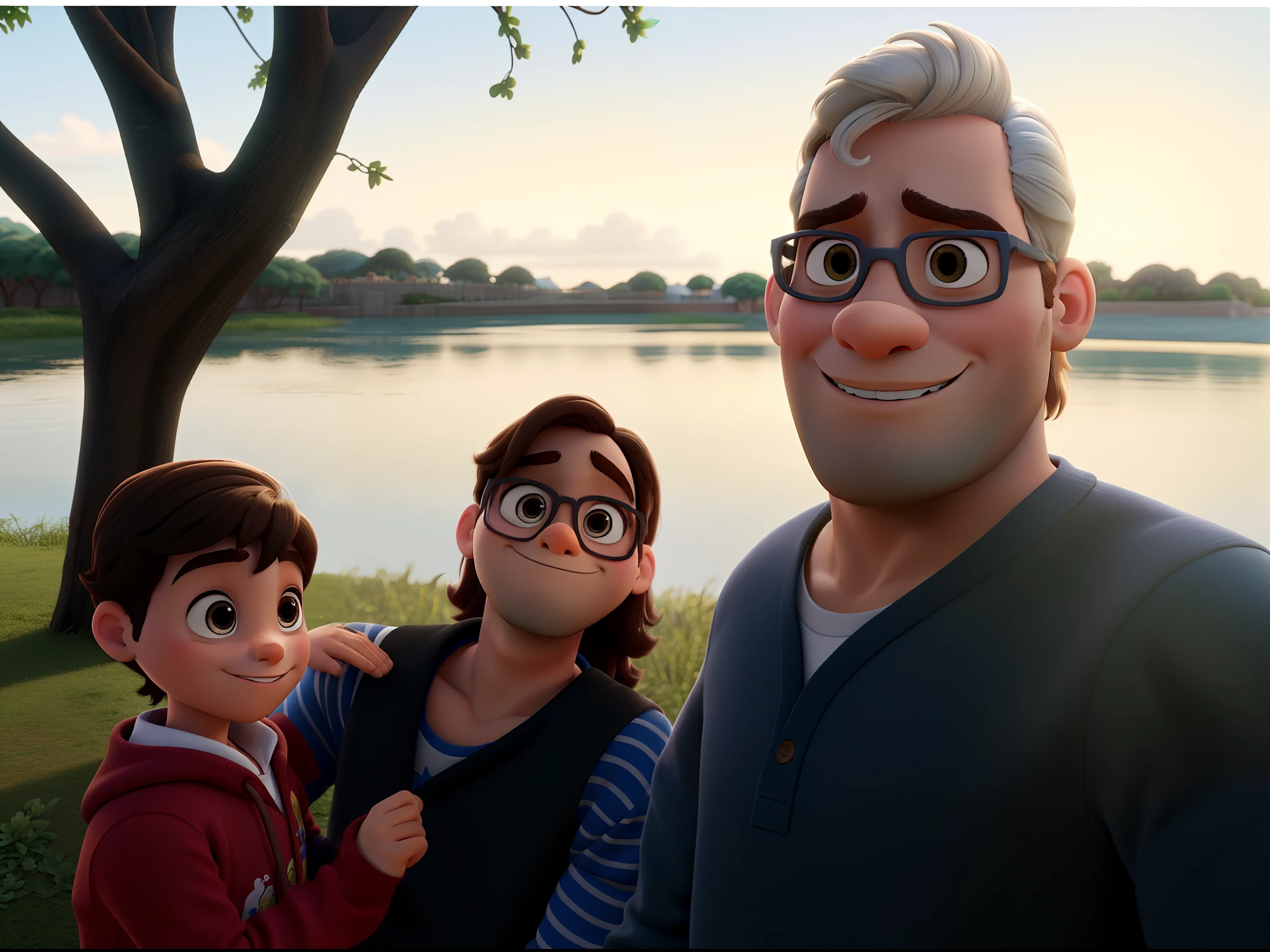 Um homem, um , uma mulher e um cachorro no estilo Disney pixar, alta qualidade, melhor qualidade