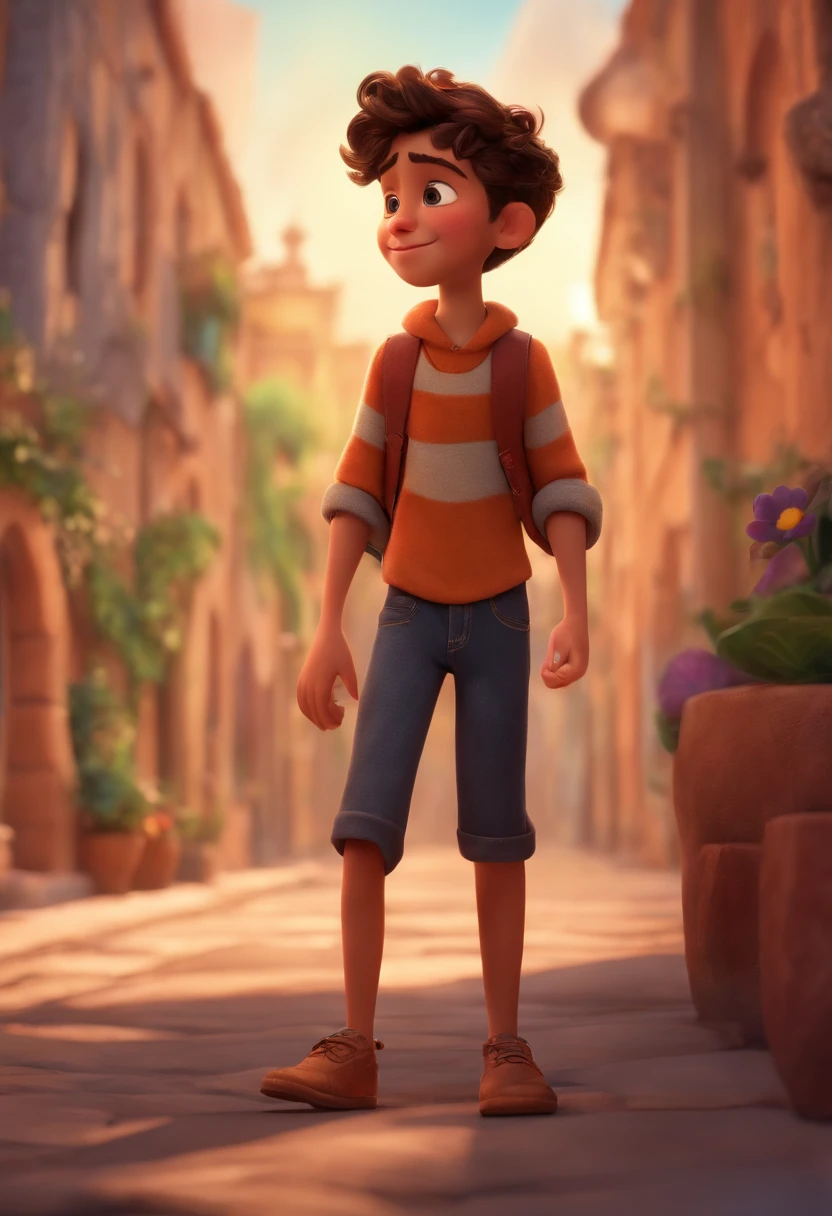 Image of a boy for a story in a YouTube video in Pixar format, He's the allabester, He's the class leader, He's outgoing, Playful and gets up for a lot of things, cabelo curto