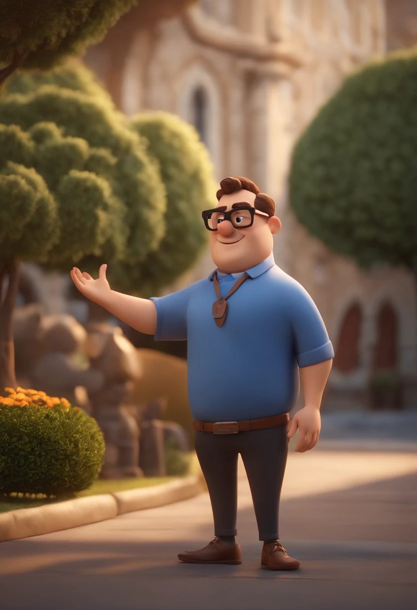 Cartoon character of a man wearing black glasses and a blue shirt, um personagem animado, Caractere estilizado, animation style rendering, 3D estilizado, Arnold Maya render, 3 d render stylized, toon render keyshot, Personagem 3D, Personagem 3D, 3d rendering stylized, 3 d character render, personagem de desenho animado, Personagem de close up, Pose de personagem, (Estilo Pixar) (master part:1.2) (Bokeh) (best quality) (pele detalhada) (textura detalhada) (8k) (argila) (Cinematic lighting) (foco nítido，Senta e vaza a parte superior do corpo