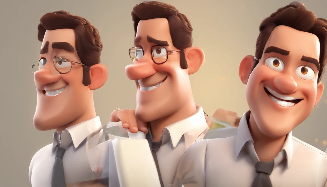 Smiling Man Illustration, sorriso insano, Homem de pele marrom com um sorriso gigante, happily smiling at the camera, sorriso atrevido, he's smiling, sorriso muito grande, Macho sorridente, foto de perfil headshot, rindo sorriso enorme, desenhando no estilo de Arte 3D, c4d, fundo de cor branco puro, estilo disney, estilo pixar render ilustracao Super Detalhe, 8k