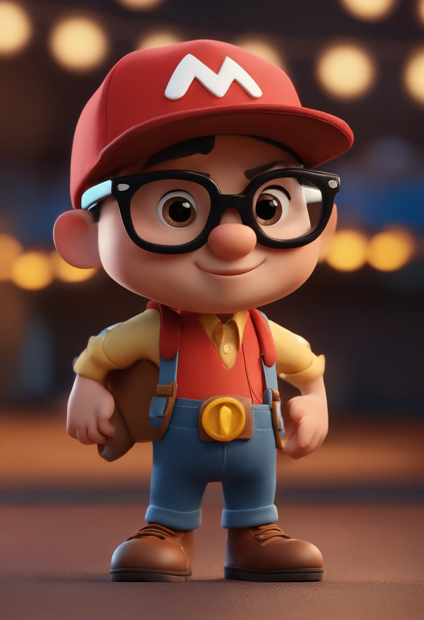 Cartoon character of a man with black glasses and cap and a blue shirt, animation character, Caractere estilizado, animation style rendering, 3D estilizado, Arnold Maya render, 3 d render stylized, toon render keyshot, Personagem 3D, Personagem 3D, 3d rendering stylized, 3 d character render, personagem de desenho animado, Personagem de close up, Pose de personagem,  (Estilo Pixar) (master part:1.2) (Bokeh) (best quality) (pele detalhada) (textura detalhada) (8k) (argila) (Cinematic lighting) (foco nítido