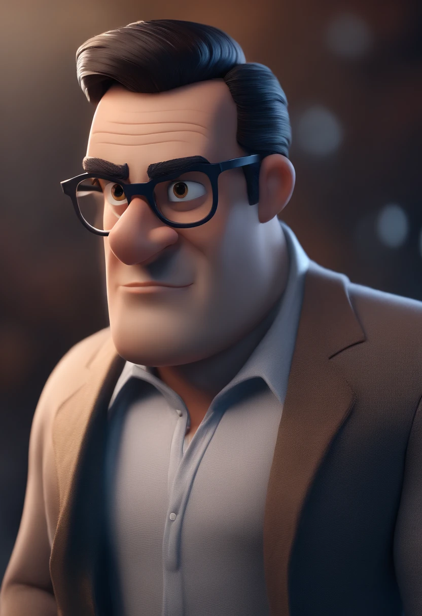 Cartoon character of a man with black glasses and a blue shirt, animation character, Caractere estilizado, animation style rendering, 3D estilizado, Arnold Maya render, 3 d render stylized, toon render keyshot, Personagem 3D, Personagem 3D, 3d rendering stylized, 3 d character render, personagem de desenho animado, Personagem de close up, Pose de personagem,  (Estilo Pixar) (master part:1.2) (Bokeh) (best quality) (pele detalhada) (textura detalhada) (8k) (argila) (Cinematic lighting) (foco nítido