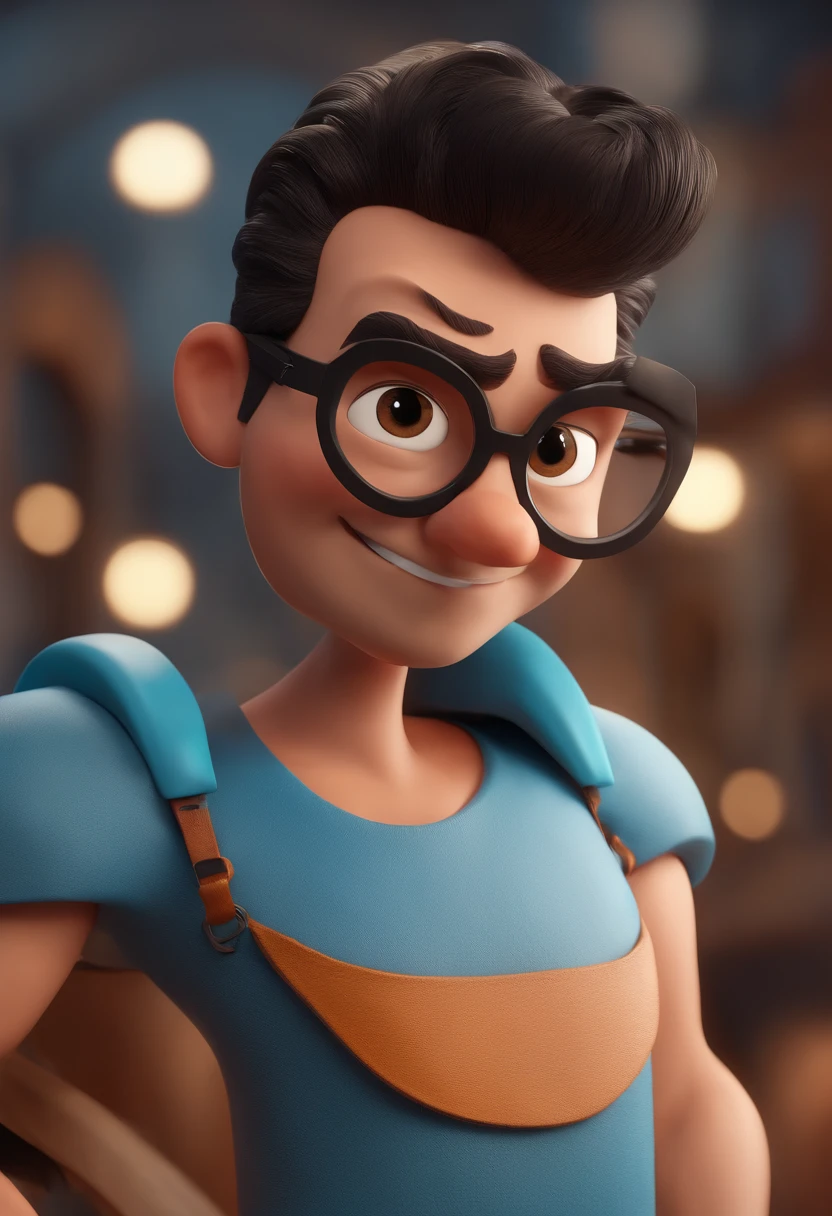 Cartoon character of a man with black glasses and a blue shirt, animation character, Caractere estilizado, animation style rendering, 3D estilizado, Arnold Maya render, 3 d render stylized, toon render keyshot, Personagem 3D, Personagem 3D, 3d rendering stylized, 3 d character render, personagem de desenho animado, Personagem de close up, Pose de personagem, (Estilo Pixar) (master part:1.2) (Bokeh) (best quality) (pele detalhada) (textura detalhada) (8k) (argila) (Cinematic lighting) (foco nítido