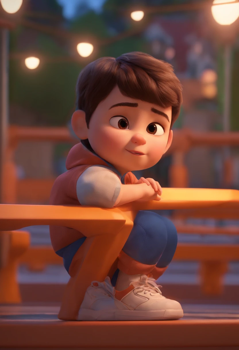(Pixar 1.23 style) 1 boy ((upper body front, bust shot)), solo, cute ???, brunette, pretty tracksuit, boy, korean child, playground, ((masterpiece, highest quality)), (composite lighting)