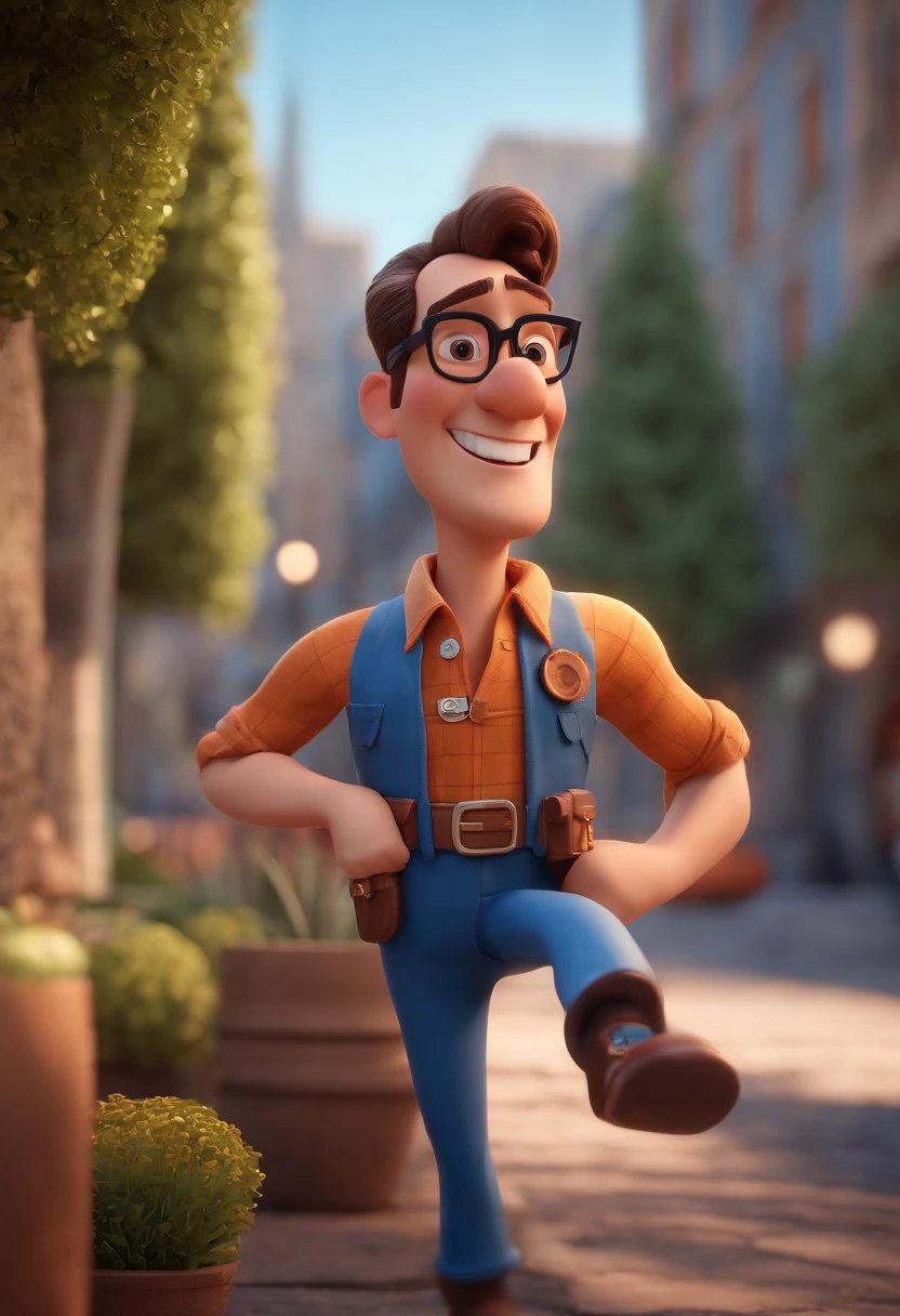 Cartoon character of a man with black glasses and a blue shirt, animation character, Caractere estilizado, animation style rendering, 3D estilizado, Arnold Maya render, 3 d render stylized, toon render keyshot, Personagem 3D, Personagem 3D, 3d rendering stylized, 3 d character render, personagem de desenho animado, Personagem de close up, Pose de personagem, (Estilo Pixar) (master part:1.2) (Bokeh) (best quality) (pele detalhada) (textura detalhada) (8k) (argila) (Cinematic lighting) (foco nítido