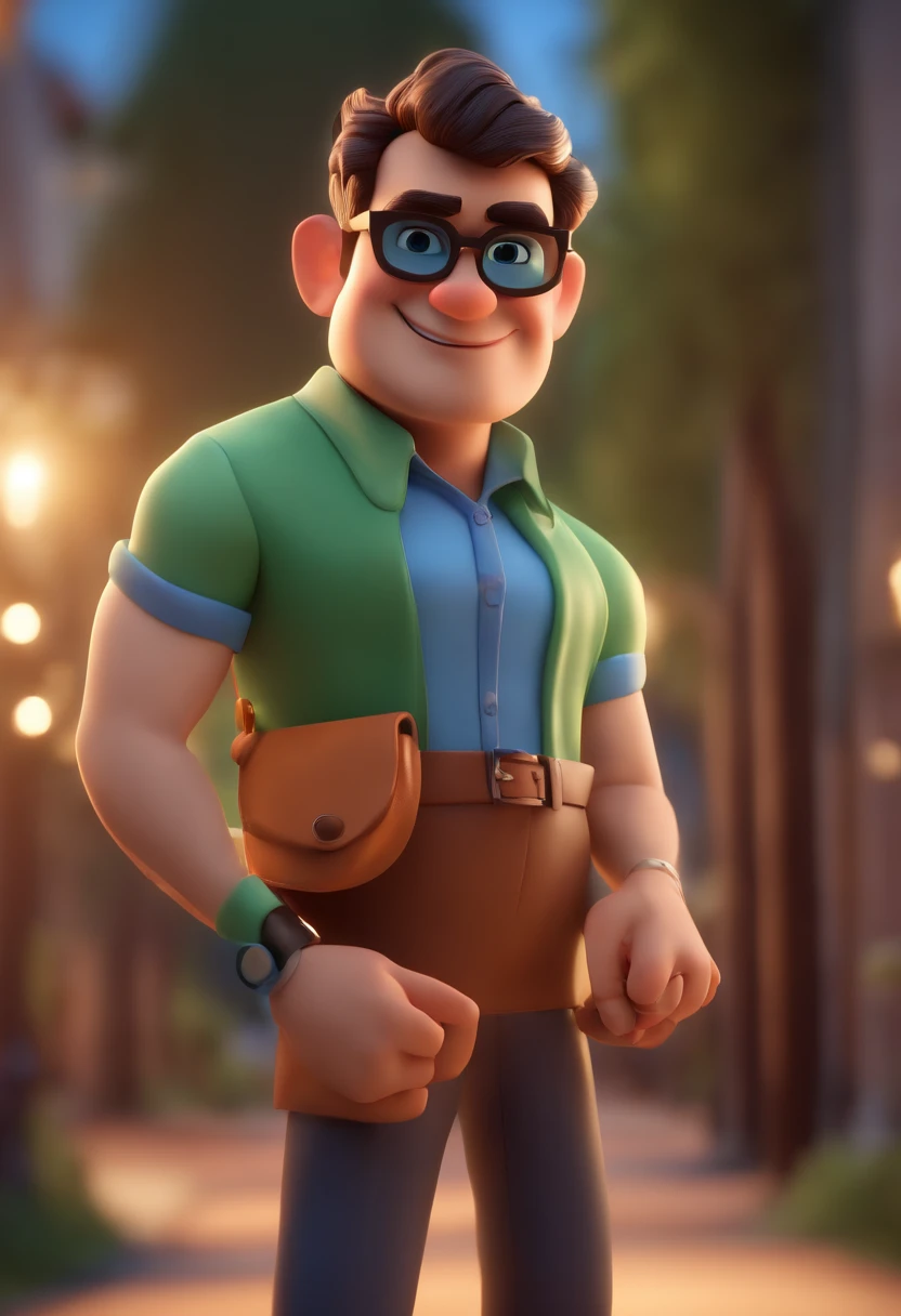 Cartoon character of a man wearing sunglasses and a blue shirt, Um personagem animado, Caractere estilizado, animation style rendering, 3D estilizado, Rendu Arnaldo Maya, 3d rendering stylized, toon render keyshot, Personagem 3D, Personagem 3D, 3d rendering stylized, 3 d character render, Personagem de desenho animado, Personagem de close-up, Pose do personagem, (Estilo Pixar) (Festa Master:1.2) (Bokeh) (Melhor Qualidade) (Pele detalhada) (Textura detalhada) (8k) (argila) (cinematic lighthing) (Crisp Focus,Senta-se e esvazia a parte superior do corpo