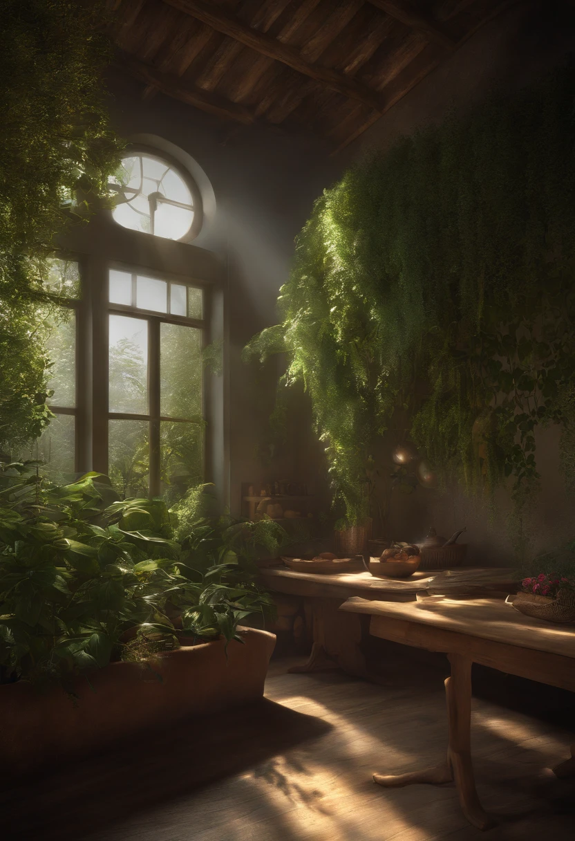 (obra-prima), (melhor qualidade), HDR, Song of the Sea, (Plant sheds:1.3), interior, vidro, Luz clara, cristalina, Ethereal, Sombras de folhas esburacadas, Desenho animado, textura, 2d illustration, alto contraste, contornos, (minimalismo),Mint Plants