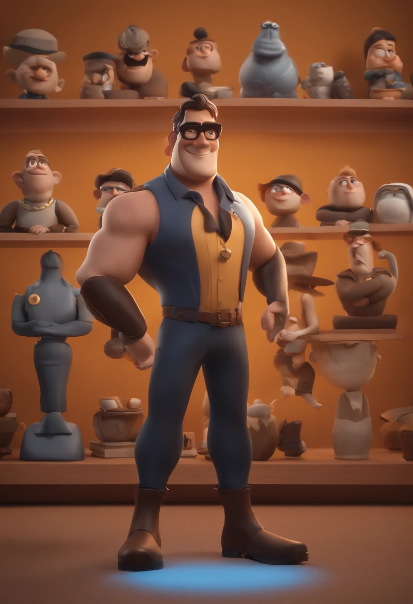 Personagem dos desenhos animados de um homem com olhos castanhos, camiseta preta, em frente ao computador, animation character, Caractere estilizado, animation style rendering, 3D estilizado, Arnold Maya render, 3 d render stylized, toon render keyshot, Personagem 3D, Personagem 3D, 3d rendering stylized, 3 d character render, personagem de desenho animado, Personagem de close up, Pose de personagem, (Estilo Pixar) (master part:1.2) (Bokeh) (melhor qualidade) (pele detalhada) (textura detalhada) (8k) (argila) (Cinematic lighting) (foco nítido)