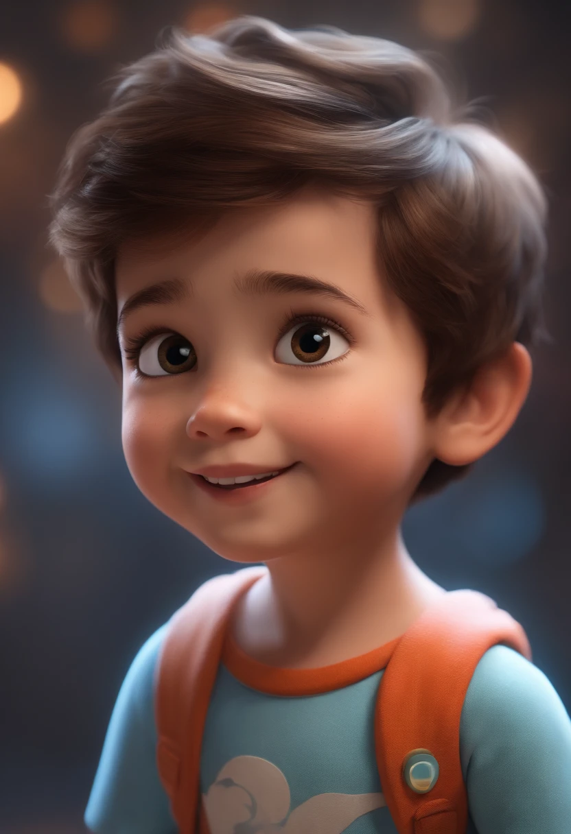 a happy cute standing short hair, vestindo uma fantasia espacial, , fundo branco, barnet, Tom, Estilo Pixar, ....3d, desenhos animados, rosto detalhado, asymmetrical 16k