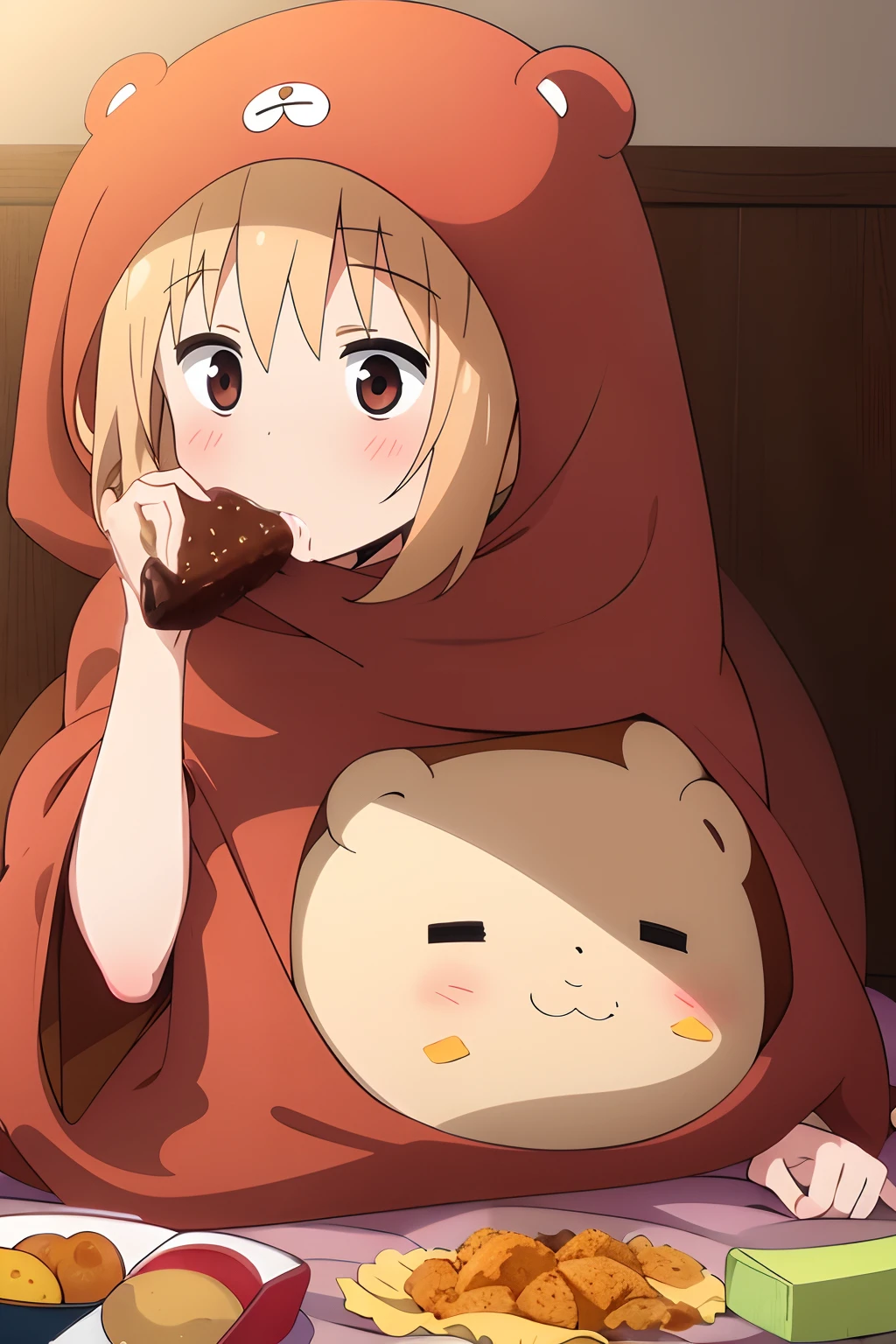 hand holding food to mouth