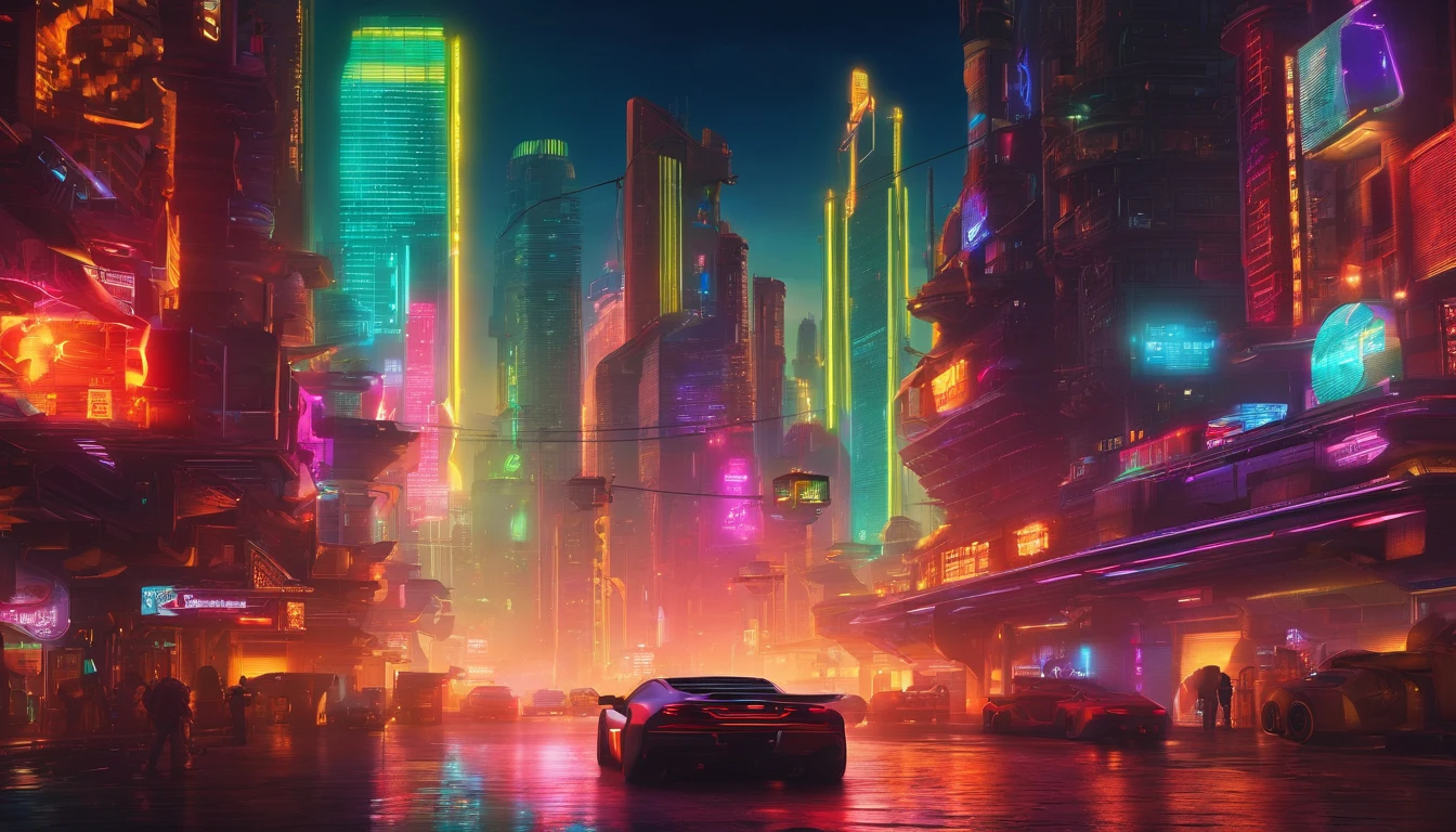 a futuristic city, buildings, flying cars, explosions in the background