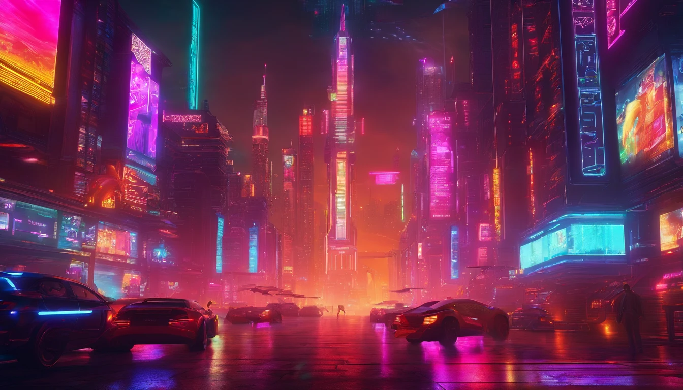 a futuristic city, buildings, flying cars, explosions in the background